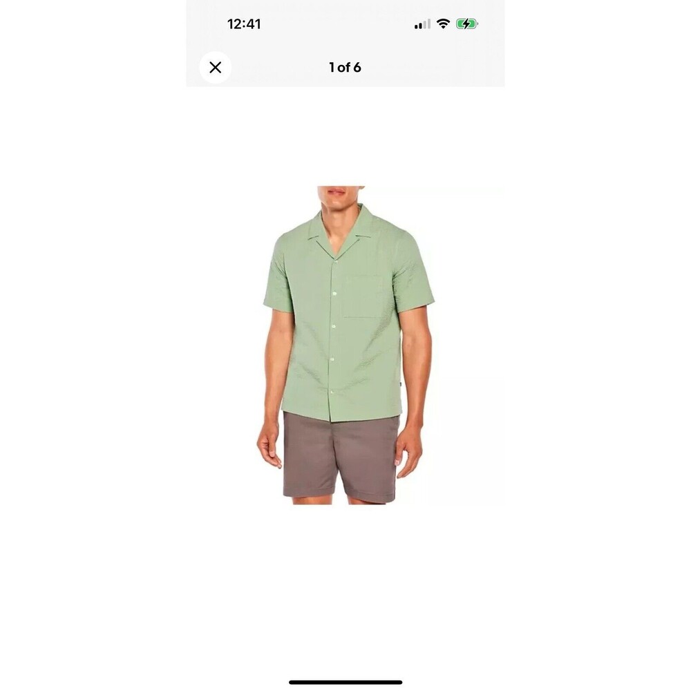 Gap Button Down Shirt Men S Granite Green Short Sleeve Pocket New Cotton Texture - Picture 6 of 14